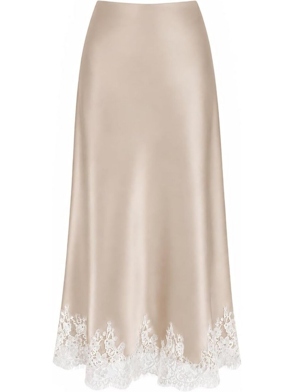 High-Waisted Satin Midi Skirt with Lace Trim | Elegant Long Skirt for Women